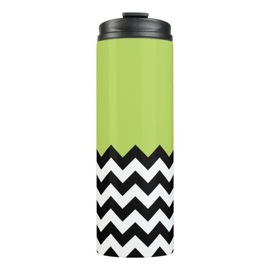 Zwarte en witte zigzag Pattern, Chevron, Green Thermosbeker (Voorkant)