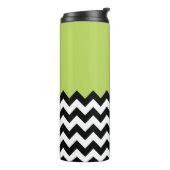 Zwarte en witte zigzag Pattern, Chevron, Green Thermosbeker (Gedraaid links)