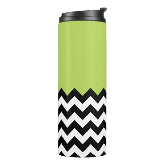 Zwarte en witte zigzag Pattern, Chevron, Green Thermosbeker (Gedraaid links)
