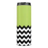 Zwarte en witte zigzag Pattern, Chevron, Green Thermosbeker (Achterkant)