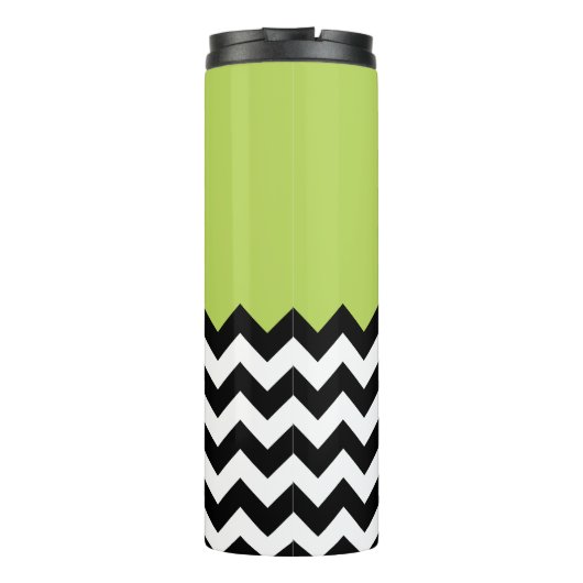 Zwarte en witte zigzag Pattern, Chevron, Green Thermosbeker (Achterkant)