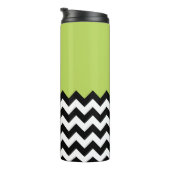 Zwarte en witte zigzag Pattern, Chevron, Green Thermosbeker (Geroteerd rechts)