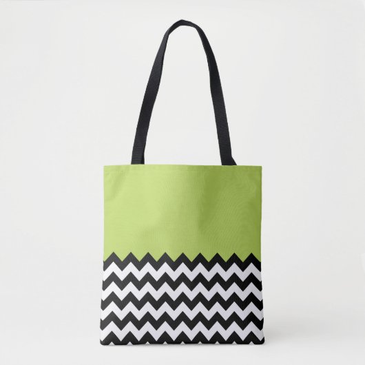Zwarte en witte zigzag Pattern, Chevron, Green Tote Bag (Voorkant)