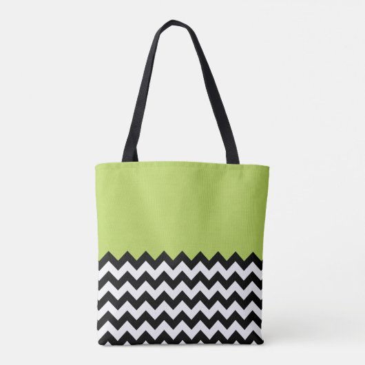 Zwarte en witte zigzag Pattern, Chevron, Green Tote Bag (Achterkant)