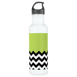Zwarte en witte zigzag Pattern, Chevron, Green Waterfles