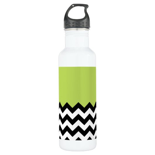 Zwarte en witte zigzag Pattern, Chevron, Green Waterfles (Voorkant)