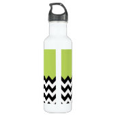 Zwarte en witte zigzag Pattern, Chevron, Green Waterfles (Achterkant)