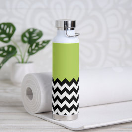 Zwarte en witte zigzag Pattern, Chevron, Green Waterfles