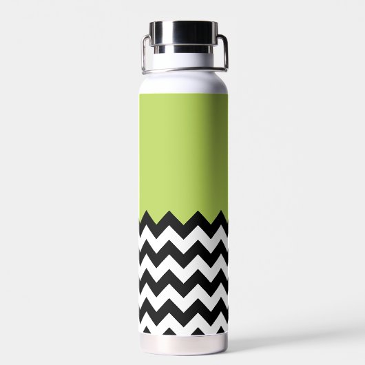 Zwarte en witte zigzag Pattern, Chevron, Green Waterfles (Achterkant)