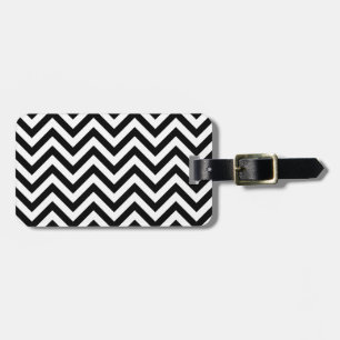 Zwarte en witte zigzag Stripes Chevron Pattern Bagagelabel