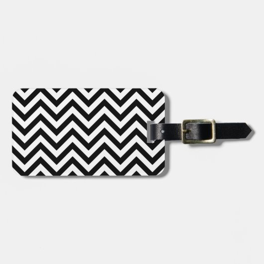 Zwarte en witte zigzag Stripes Chevron Pattern Bagagelabel (Voorkant horizontaal)