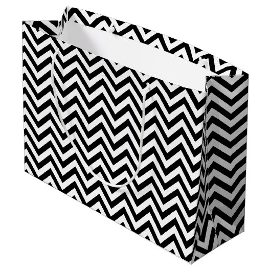 Zwarte en witte zigzag Stripes Chevron Pattern Large Cadeautasje (Achterkant Gekanteld)