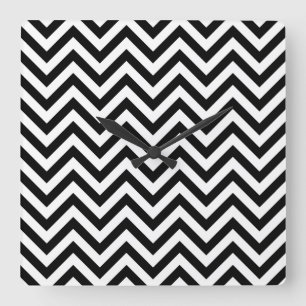 Zwarte en witte zigzag Stripes Chevron Pattern Vierkante Klok