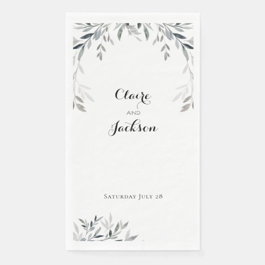 Zwarte en witte zilver Eucalyptus Greenery Servet (Voorkant)