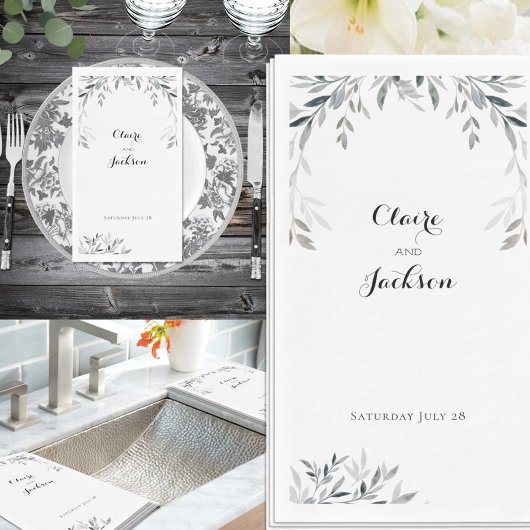 Zwarte en witte zilver Eucalyptus Greenery Servet