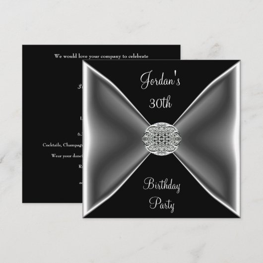 Zwarte en Witte Zilveren Jewel 30e verjaardag Kaart (Voorkant / Achterkant)