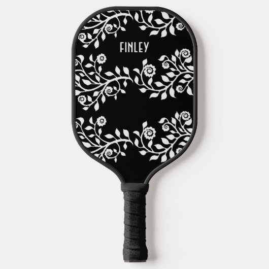  zwarte en witte zilveren zilverzwammels pickleball paddle (Voorkant)