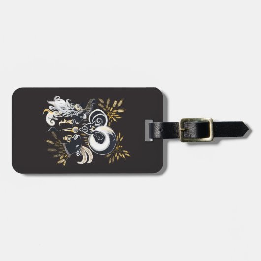 Zwarte en witte zingende Geiteninkschildering Bagagelabel (Voorkant horizontaal)