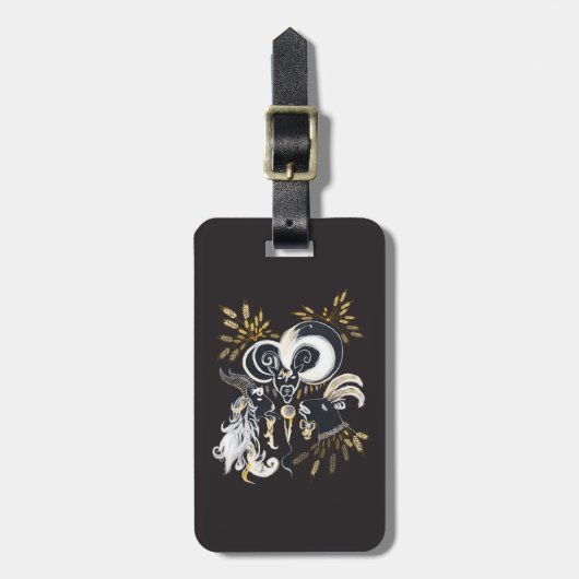 Zwarte en witte zingende Geiteninkschildering Bagagelabel (Voorkant verticaal)