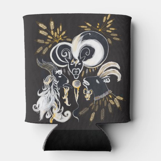 Zwarte en witte zingende Geiteninkschildering Blikjeskoeler (Achterkant)