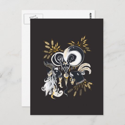 Zwarte en witte zingende Geiteninkschildering Briefkaart (Voorkant / Achterkant)