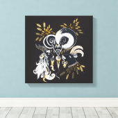 Zwarte en witte zingende Geiteninkschildering Canvas Afdruk (Insitu (Houten vloer))