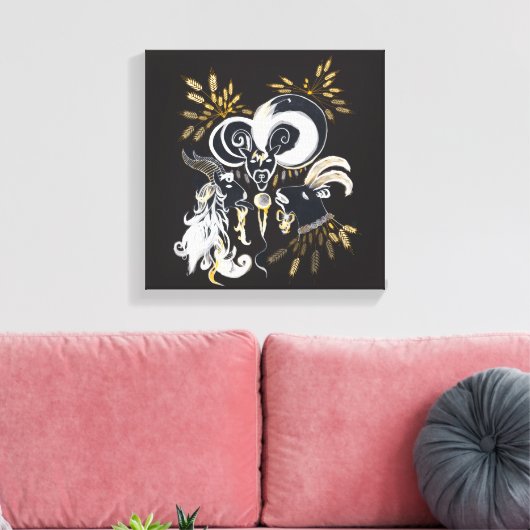Zwarte en witte zingende Geiteninkschildering Canvas Afdruk (Insitu (Woonkamer))