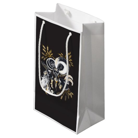 Zwarte en witte zingende Geiteninkschildering Klein Cadeauzakje (Voorkant Gekanteld)