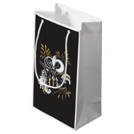 Zwarte en witte zingende Geiteninkschildering Klein Cadeauzakje (Achterkant Gekanteld)