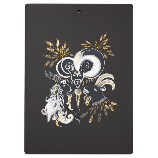 Zwarte en witte zingende Geiteninkschildering Klembord (Achterkant)