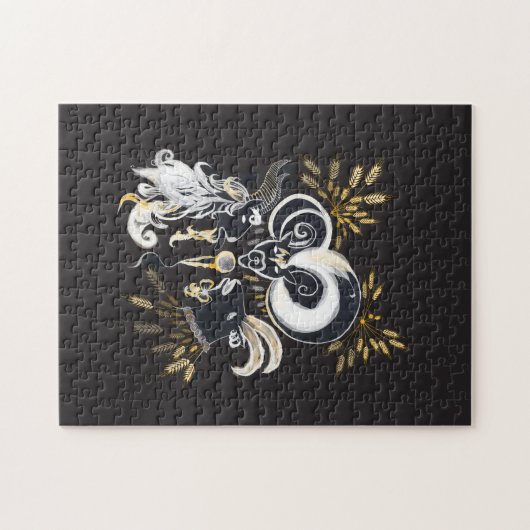 Zwarte en witte zingende Geiteninkschildering Legpuzzel (Horizontaal)