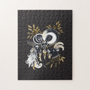 Zwarte en witte zingende Geiteninkschildering Legpuzzel