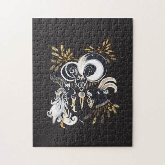 Zwarte en witte zingende Geiteninkschildering Legpuzzel (Verticaal)