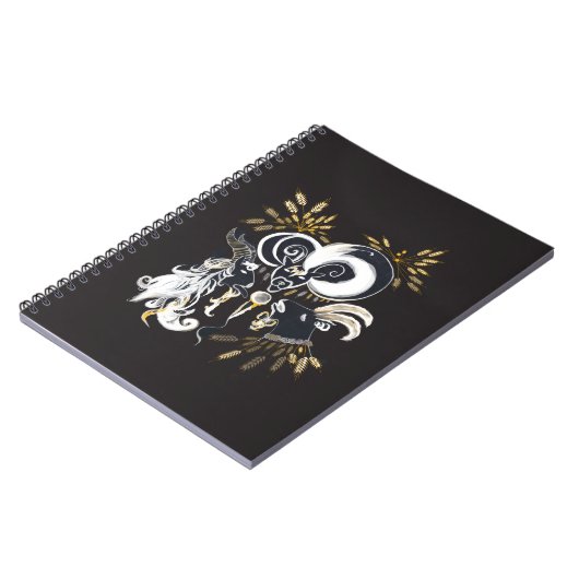 Zwarte en witte zingende Geiteninkschildering Notitieboek (Linkerzijde)