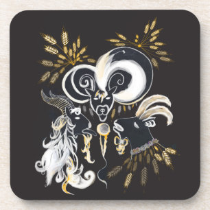 Zwarte en witte zingende Geiteninkschildering Onderzetter