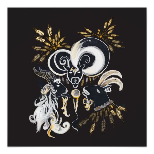 Zwarte en witte zingende Geiteninkschildering Perfect Poster (Voorkant)