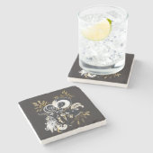 Zwarte en witte zingende Geiteninkschildering Stenen Onderzetter (Zijkant)