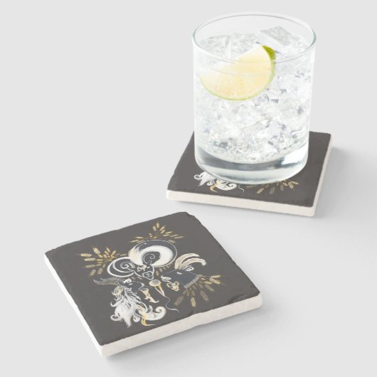 Zwarte en witte zingende Geiteninkschildering Stenen Onderzetter (Zijkant)