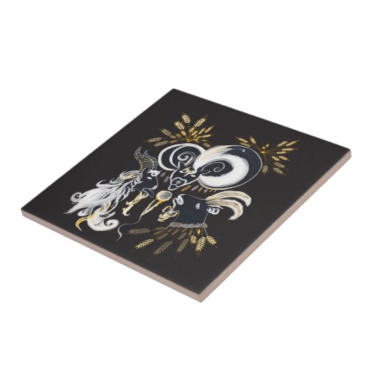 Zwarte en witte zingende Geiteninkschildering Tegeltje (Zijkant)