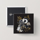 Zwarte en witte zingende Geiteninkschildering Vierkante Button 5,1 Cm (Voorkant /achterkant)