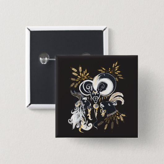 Zwarte en witte zingende Geiteninkschildering Vierkante Button 5,1 Cm (Voorkant /achterkant)