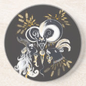 Zwarte en witte zingende Geiteninkschildering Zandsteen Onderzetter (Voorkant)