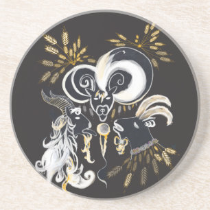 Zwarte en witte zingende Geiteninkschildering Zandsteen Onderzetter