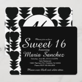 Zwarte en witte zoete 16 Heart Birthday Party Kaart (Voorkant / Achterkant)