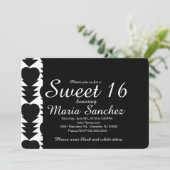 Zwarte en witte zoete 16 Heart Birthday Party Kaart (Staand voorkant)