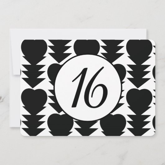 Zwarte en witte zoete 16 Heart Birthday Party Kaart (Achterkant)