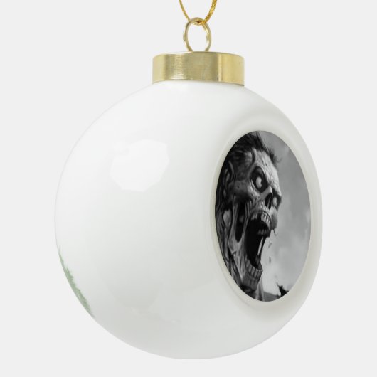 zwarte en witte zombie die schreeuwt keramische bal ornament (Links)
