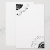 Zwarte en witte zonnebloem briefpapier (Voorkant / Achterkant)