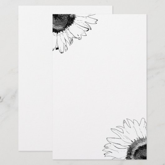 Zwarte en witte zonnebloem briefpapier (Voorkant / Achterkant)