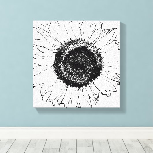 Zwarte en witte zonnebloem canvas afdruk (Insitu (Houten vloer))